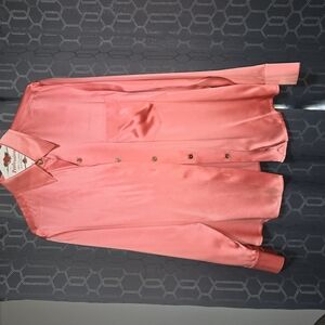 Satin Button-Up Shirt in Coral
